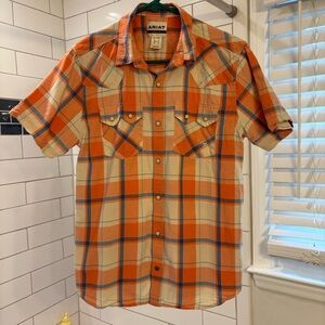 Ariat Men's Casual Orange and Blue Plaid Shirt